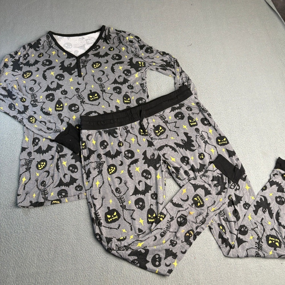 Little Sleepies Halloween Bamboo Pajama Set Gray Skeletons Pumpkins Small
